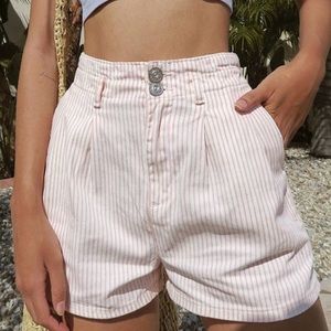 Urban Outfitters Striped Pleated High Waisted Shorts | Medium